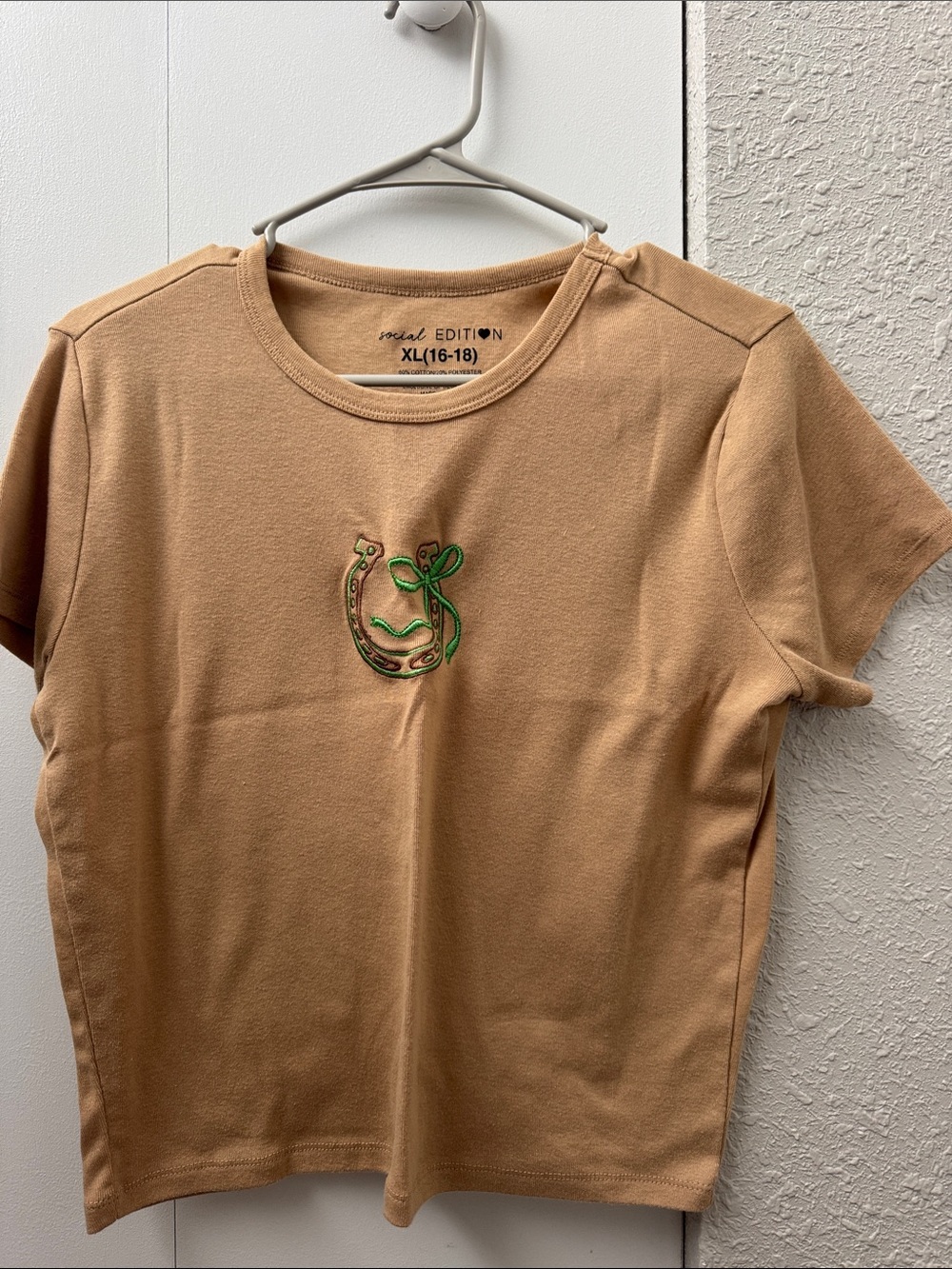 Social Edition Tan Short Sleeve Tee with Embroidered Horseshoe